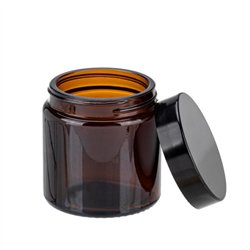 Barattolo di vetro ambrato con coperchio nero - Contenitore fai da te