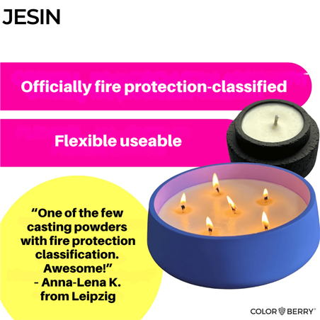 JESIN: Polvere da colata ritardante di fiamma 2:1 leggermente miscelata con finitura liscia, ideale per contenitori di candele.